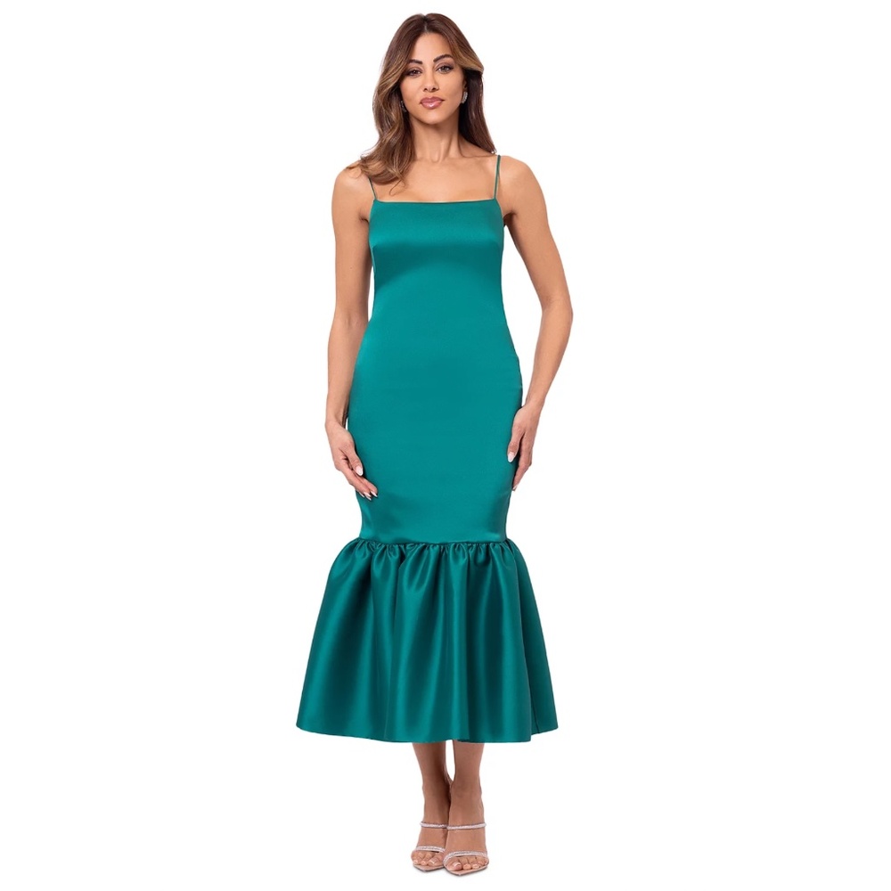 BETSY & ADAM: Flounce-Hem Midi Dress In Green (NWT)